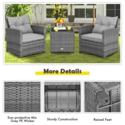 Costway 3PCS Patio Rattan Furniture Bistro Set Cushioned Sofas Side Table Armrest Grey 16 Costway 3PCS Patio Rattan Furniture Bistro Set Cushioned Sofas Side Table Armrest Grey -Costway GUEST 96133398 e09e 4eac 97ad fd9b4e736dba
