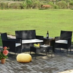 Costway 4PCS Patio Rattan Furniture Set Cushioned Sofa Coffee Table Backyard Porch White -Costway GUEST 96506962 6cae 4cb7 b0f3 6417e40a9d1a