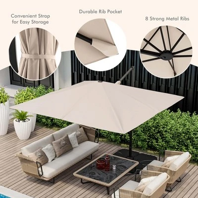 Costway Patio 9.5FT Square Cantilever Offset Hanging Umbrella 2-Tier 360° Outdoor Beige/ Coffee/Navy 8 Costway Patio 9.5FT Square Cantilever Offset Hanging Umbrella 2-Tier 360° Outdoor Beige/ Coffee/Navy - Image 8