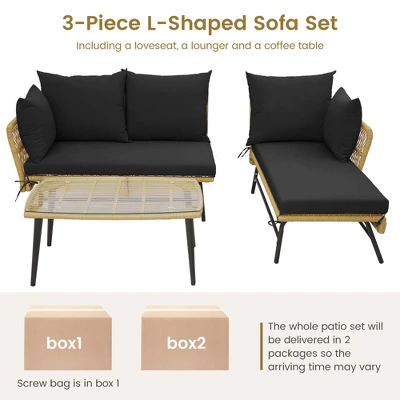 Costway 3 PCS L-Shaped Patio Sofa Set Conversation Furniture With Cushions Deck Garden Black/Beige 7 Costway 3 PCS L-Shaped Patio Sofa Set Conversation Furniture With Cushions Deck Garden Black/Beige - Image 7