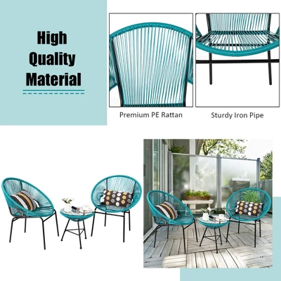 Costway 3PCS Patio Acapulco Furniture Bistro Set Plastic Rope Glass Table 6 Costway 3PCS Patio Acapulco Furniture Bistro Set Plastic Rope Glass Table - Image 6