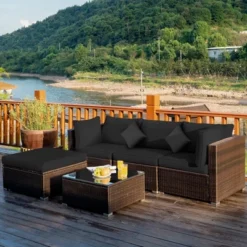 Costway 5PCS Outdoor Patio Rattan Furniture Set Sectional Conversation TurquoiseNavyBlack Cushion -Costway GUEST 9743e4f0 2b0a 4bb4 b098 5d3b156ba388