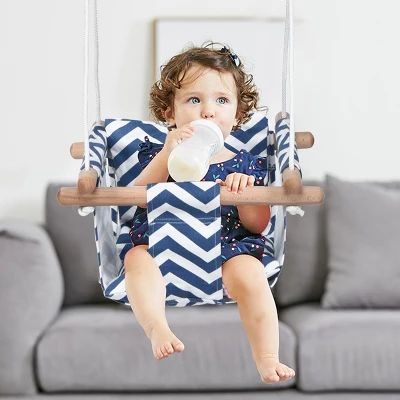 Costway Baby Canvas Hanging Swing Cotton Hammock Toy For Toddler BluePink 4 Costway Baby Canvas Hanging Swing Cotton Hammock Toy For Toddler BluePink - Image 4