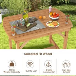 Costway Patio Outdoor Fir Wood Dining Table 1.5'' Umbrella Hole Backyard Garden Natural -Costway GUEST 974b24f6 73b2 4418 b718 bdb0b6a55eb5