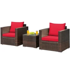 Costway 3PCS Patio Rattan Furniture Set Conversation Sofa Cushioned TurquoiseRed 17 Costway 3PCS Patio Rattan Furniture Set Conversation Sofa Cushioned TurquoiseRed -Costway GUEST 976998a3 bcd9 4f2d b50f a32a1bcfb333