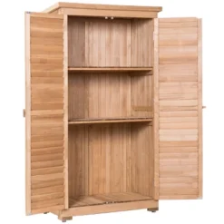 Costway Outdoor 63'' Tall Wooden Garden Storage Shed Fir Wood Shutter Design Lockers -Costway GUEST 978f3318 e9ef 4d75 a60e 6555741a5ce5