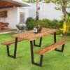 Costway Patented Picnic Table With 2 Benches 70'' Dining Table Set With Seats And Umbrella Hole