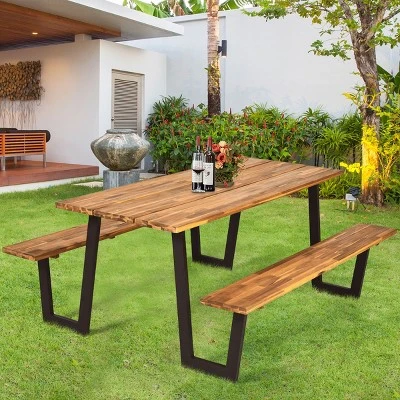 Costway Patented Picnic Table With 2 Benches 70'' Dining Table Set With Seats And Umbrella Hole 1 Costway Patented Picnic Table With 2 Benches 70'' Dining Table Set With Seats And Umbrella Hole