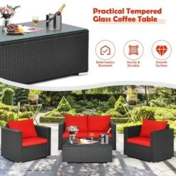 Costway 4PCS Patio Rattan Furniture Set Cushioned Sofa Chair Coffee Table Garden Red 13 Costway 4PCS Patio Rattan Furniture Set Cushioned Sofa Chair Coffee Table Garden Red -Costway GUEST 982105bd b09c 4e26 b463 ba74aa6028d3