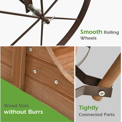 Costway Garden Plant Planter Wooden Wagon Planter W/ Wheel Garden Yard 7 Costway Garden Plant Planter Wooden Wagon Planter W/ Wheel Garden Yard - Image 7