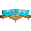 Costway 4PCS Patio Rattan Furniture Set Loveseat W/Wooden Side Table Cushioned Turquoise