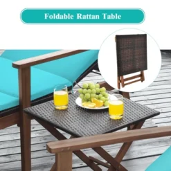Costway 3PCS Patio Rattan Lounge Chair Folding Table Set Chaise Wood Cushioned WhiteTurquoise 14 Costway 3PCS Patio Rattan Lounge Chair Folding Table Set Chaise Wood Cushioned WhiteTurquoise -Costway GUEST 988fc8d5 e74e 4e4b a7e3 e29537b9aa2b