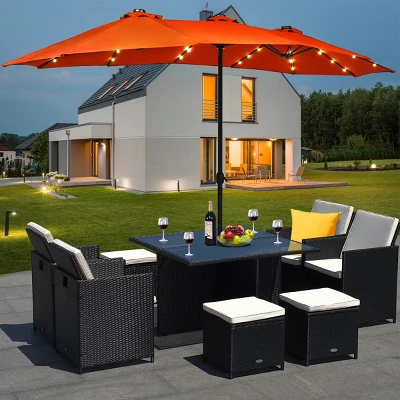Costway 15Ft Patio Double-Sided Solar LED Market Umbrella Crank Base BeigeTanOrangeBurgundy 11 Costway 15Ft Patio Double-Sided Solar LED Market Umbrella Crank Base BeigeTanOrangeBurgundy - Image 11