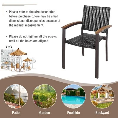 Costway Set Of 4 Outdoor Patio PE Rattan Dining Chairs Armrest Stackable Garden 5 Costway Set Of 4 Outdoor Patio PE Rattan Dining Chairs Armrest Stackable Garden - Image 5