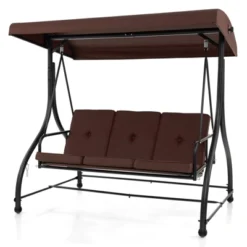 Costway 3-Seat Outdoor Converting Patio Swing Glider Adjustable Canopy Porch Swing Coffee/Black/Red -Costway GUEST 9926c5ff f319 4881 ada5 858e2dadb04d