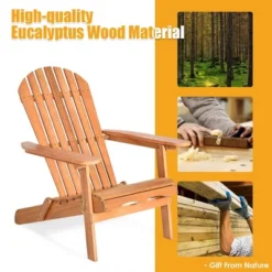 Costway 4 PCS Eucalyptus Adirondack Chair Foldable Outdoor Wood Lounger Chair Natural -Costway GUEST 993d5e89 7a95 4341 aff0 ef0f0604b438
