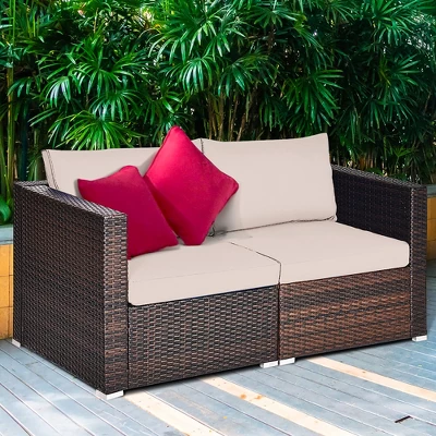 Costway 2PCS Patio Rattan Corner Sofa Sectional Furniture Cushion 10 Costway 2PCS Patio Rattan Corner Sofa Sectional Furniture Cushion - Image 10