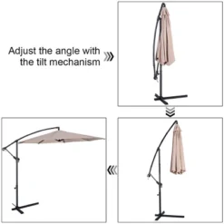 Costway 10' Hanging Umbrella Patio Sun Shade Offset Outdoor Market W/t Cross Base Beige -Costway GUEST 99901e3b 5f78 4e3b 91b7 c72f867d00aa