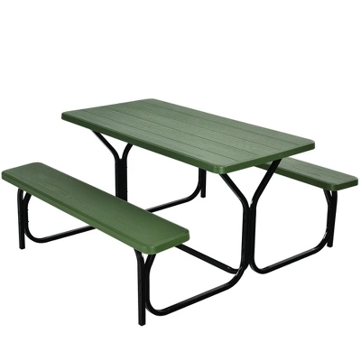 Costway Picnic Table Bench Set Outdoor Camping Backyard Garden Patio Party All Weather Gray/Green 11 Costway Picnic Table Bench Set Outdoor Camping Backyard Garden Patio Party All Weather Gray/Green - Image 11