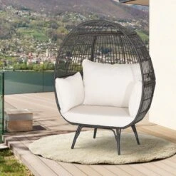 Costway Patio Oversized Rattan Wicker Egg Chair Lounge Basket 4 Cushion Indoor & Outdoor