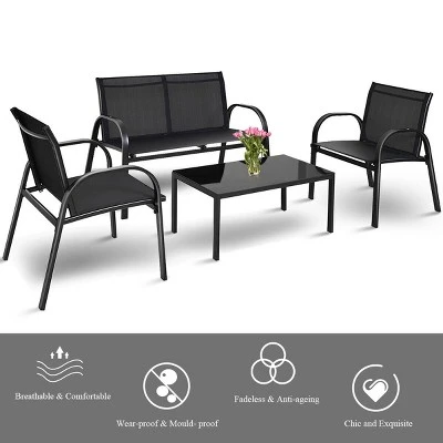 Costway 4 PCS Patio Furniture Set Sofa Coffee Table Patio Seating Set Garden Deck Black 6 Costway 4 PCS Patio Furniture Set Sofa Coffee Table Patio Seating Set Garden Deck Black - Image 6