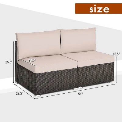 Costway 2PCS Patio Rattan Armless Sofa Sectional Furniture W/Cushion 4 Costway 2PCS Patio Rattan Armless Sofa Sectional Furniture W/Cushion - Image 4