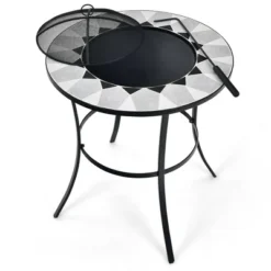 Costway 23.5'' Round Fire Pit Table Wood Burning Heater W/ Mesh Cover & Fire Poker -Costway GUEST 9a83e1e7 51a1 4a1c b64d 504c6b661c53