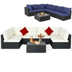 Costway 7PCS Patio Rattan Furniture Set Sectional Sofas Off White & Navy Cushion Covers 13 Costway 7PCS Patio Rattan Furniture Set Sectional Sofas Off White & Navy Cushion Covers -Costway GUEST 9a94a79f 6eba 42b3 9868 1a28550fd9c2