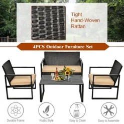 Costway 4PCS Patio Rattan Furniture Set Cushioned Sofa Coffee Table Garden Deck Brown -Costway GUEST 9ac19a79 bcba 465f b43e f27c451e56da