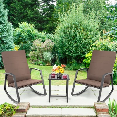 Costway 3PCS Patio Rattan Rocking Chair Table Furniture Set Yard Cushion 10 Costway 3PCS Patio Rattan Rocking Chair Table Furniture Set Yard Cushion - Image 10