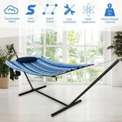 Costway Hammock Chair Stand Set Cotton Swing W/ Pillow Cup Holder Indoor Outdoor -Costway GUEST 9af22d69 e13c 4aea 9b61 7c4a7b719cb3