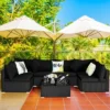 Costway 7PCS Patio Rattan Furniture Set Sectional Sofas Off White & Black Cushion Covers