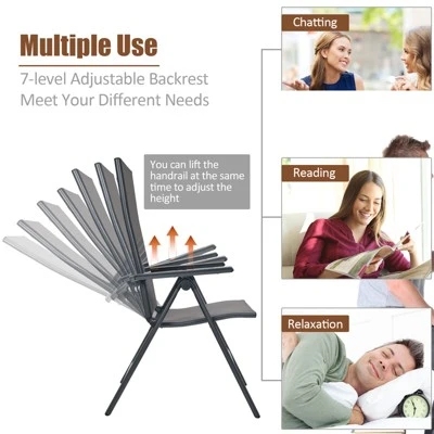 Costway 3PCS Bistro Set Folding Adjustable Chairs Square Glass Table Garden 7 Costway 3PCS Bistro Set Folding Adjustable Chairs Square Glass Table Garden - Image 7