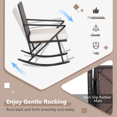Costway 3PCS Patio Rattan Wicker Rocking Chairs Table Bistro Set Cushioned Rocker Garden 5 Costway 3PCS Patio Rattan Wicker Rocking Chairs Table Bistro Set Cushioned Rocker Garden - Image 5