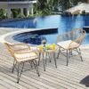 Costway 3PCS Patio Rattan Bistro Furniture Set Cushioned Chair Table