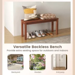 Costway Patio Backless Bench 2-Seater Outdoor Dining Bench Solid Wood Garden Backyard -Costway GUEST 9c040ad0 50af 4c33 b19a 78aaf6fc98a8