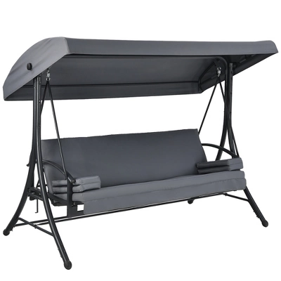Costway Patio 3-Seat Porch Canopy Swing Converting Grey Cushion Pillow Adjust 1 Costway Patio 3-Seat Porch Canopy Swing Converting Grey Cushion Pillow Adjust