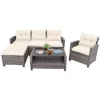 Costway 4PCS Patio Rattan Furniture Set Sofa Ottoman Cushion Garden Deck White/Gray
