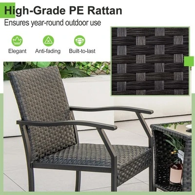 Costway 3 PCS Patio Conversation Set Wicker Chair Tempered Glass Table Cushioned Seat 6 Costway 3 PCS Patio Conversation Set Wicker Chair Tempered Glass Table Cushioned Seat - Image 6