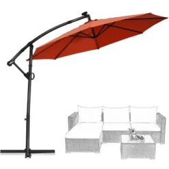 Costway 10FT Patio Offset Umbrella Solar LED 360degrees Rotation Orange -Costway GUEST 9c44302a 56bc 44b7 b55e 5b1f123d6412