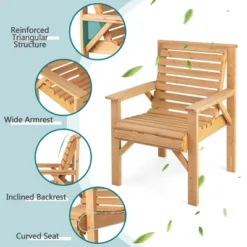 Costway Set Of 2 Patio Fir Wood Chair Dining Inclined Backrest Garden Backyard Indoor -Costway GUEST 9c7d147f 507c 4db7 b040 c1f408ff6f9c