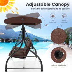 Costway 3-Seat Outdoor Converting Patio Swing Glider Adjustable Canopy Porch Swing Coffee/Black/Red -Costway GUEST 9c9f4238 12e5 47e0 948b b881bb3cf7fb