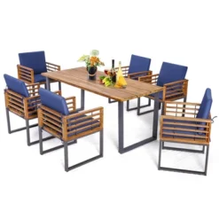 Costway 7pcs Patio Acacia Wood Dining Chair & Table Set Heavy-Duty Space-Saving Outdoor -Costway GUEST 9cbf4998 6e9a 448a a7f6 cb05a40d160a