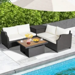 Costway 7pcs Patio Outdoor PE Wicker Cushioned Furniture Conversation Set Sectional Sofa