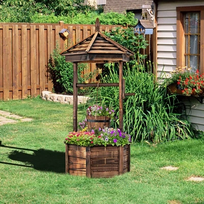 Costway Wooden Wishing Well Hexagonal Bucket Flower Plants Planter Patio Garden Decor 2 Costway Wooden Wishing Well Hexagonal Bucket Flower Plants Planter Patio Garden Decor - Image 2
