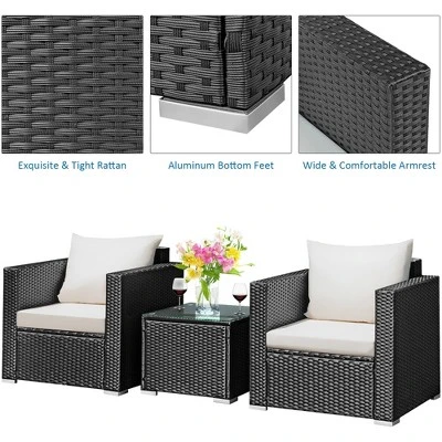 Costway 3PCS Patio Wicker Furniture Set Conversation Rattan Sofa Set W/Cushion Garden 7 Costway 3PCS Patio Wicker Furniture Set Conversation Rattan Sofa Set W/Cushion Garden - Image 7