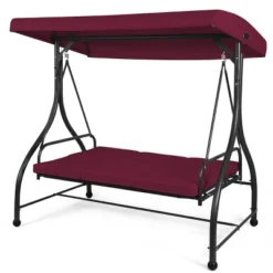 Costway Converting Outdoor Swing Canopy Hammock 3 Seats Patio Deck Furniture Wine Red -Costway GUEST 9dee594e 7064 4967 8c4f 58913d0c93e4