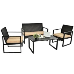 Costway 4PCS Patio Rattan Furniture Set Cushioned Sofa Coffee Table Garden Deck Brown -Costway GUEST 9e336dc5 6c5a 4588 b090 4fd568a47647