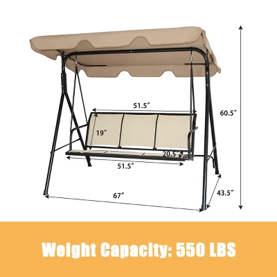 Costway Outdoor Patio Swing Canopy 3 Person Canopy Swing Chair Patio Hammock Brown 2 Costway Outdoor Patio Swing Canopy 3 Person Canopy Swing Chair Patio Hammock Brown - Image 2