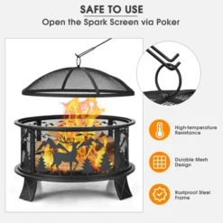 Costway 26" Outdoor Fire Pit Wood Burning Metal Firepit Bowl With Spark Screen Poker -Costway GUEST 9e8e0673 71dc 488e 8a52 9a607053af6c